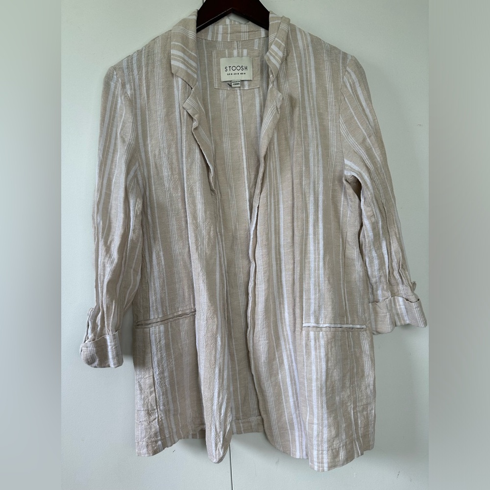 Stoosh Neutral Striped Linen Blend Jacket